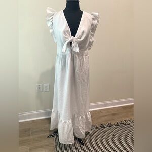 Express White Ruffle Sleeve Tie Front Maxi Dress – XL